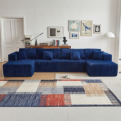 Pnronnc Corduroy Modular Sectional Sofa U-Shaped Cloud Couch with Reversible Chaise, Deep Seat