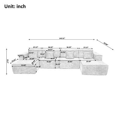 Pnronnc Corduroy Modular Sectional Sofa U-Shaped Cloud Couch with Reversible Chaise, Deep Seat