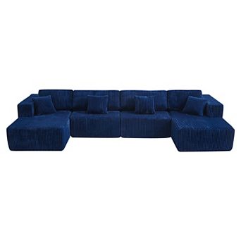 Pnronnc Corduroy Modular Sectional Sofa U-Shaped Cloud Couch with Reversible Chaise, Deep Seat