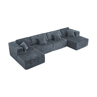 Pnronnc Corduroy Modular Sectional Sofa U-Shaped Cloud Couch with Reversible Chaise, Deep Seat