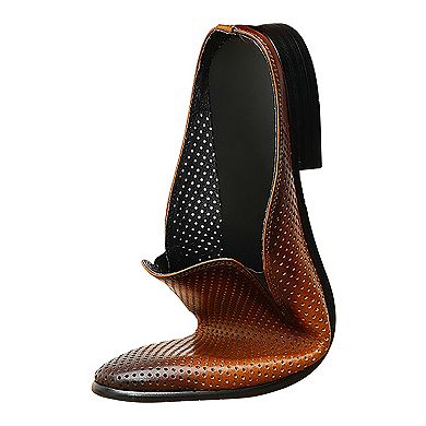 Men's Perforated Leather Dress Mules Formal Slip-On Loafers with Breathable Design