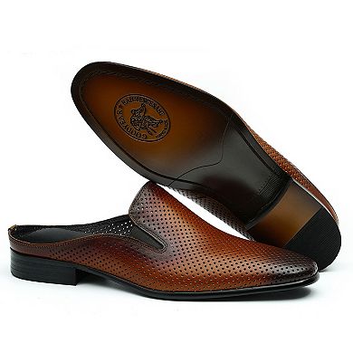 Men's Perforated Leather Dress Mules Formal Slip-On Loafers with Breathable Design
