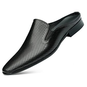 Men's Perforated Leather Dress Mules Formal Slip-On Loafers with Breathable Design