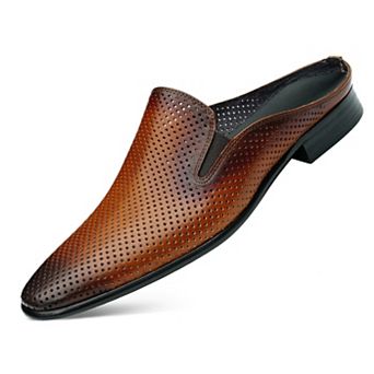 Men's Perforated Leather Dress Mules Formal Slip-On Loafers with Breathable Design