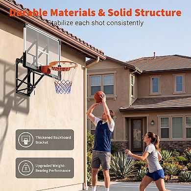 54" Wall Mounted Basketball Hoop, 8-10 ft Adjustable Basketball Goal with Shatterproof PC Backboard