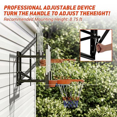 54" Wall Mounted Basketball Hoop, 8-10 ft Adjustable Basketball Goal with Shatterproof PC Backboard