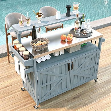 KWPZQEB Outdoor Rolling Storage Rack with Stainless Steel Top & Adjustable Shelf, Spice Rack