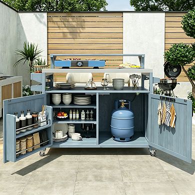 KWPZQEB Outdoor Rolling Storage Rack with Stainless Steel Top & Adjustable Shelf, Spice Rack