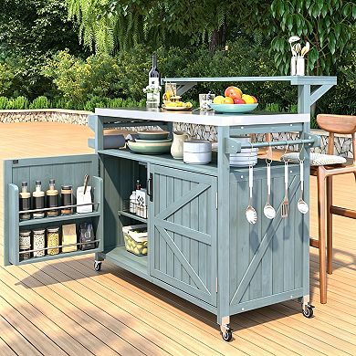 KWPZQEB Outdoor Rolling Storage Rack with Stainless Steel Top & Adjustable Shelf, Spice Rack