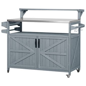 KWPZQEB Outdoor Rolling Storage Rack with Stainless Steel Top & Adjustable Shelf, Spice Rack