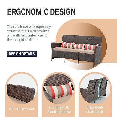 SUNSITT 3-Seat Outdoor PE Rattan Wicker Sofa with Cushions