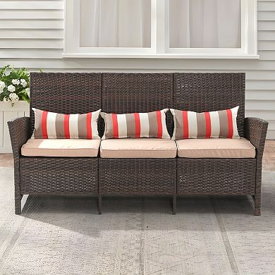SUNSITT 3-Seat Outdoor PE Rattan Wicker Sofa with Cushions