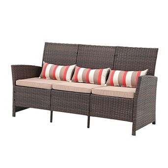 SUNSITT 3-Seat Outdoor PE Rattan Wicker Sofa with Cushions