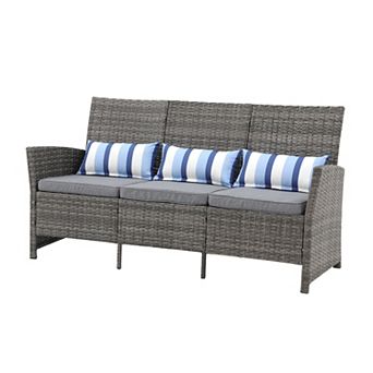 SUNSITT 3-Seat Outdoor PE Rattan Wicker Sofa with Cushions