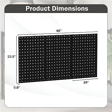 3 Panel Metal Pegboard Tool Organizer with Hooks and Storage Shelf for Garage