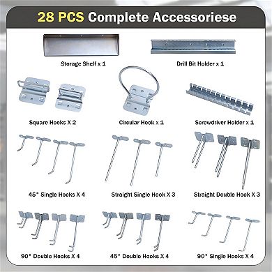 3 Panel Metal Pegboard Tool Organizer with Hooks and Storage Shelf for Garage
