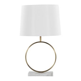 Loheer Contemporary Marble and Metal Ring Table Lamp with Fabric Shade