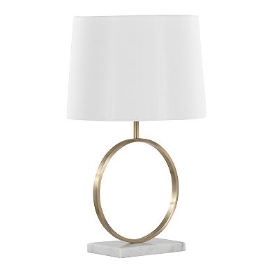Loheer Contemporary Marble and Metal Ring Table Lamp with Fabric Shade