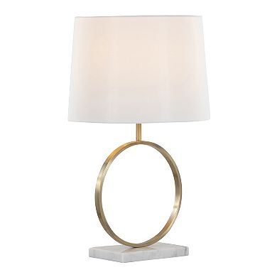 Loheer Contemporary Marble and Metal Ring Table Lamp with Fabric Shade