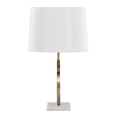 Loheer Contemporary Marble and Metal Ring Table Lamp with Fabric Shade