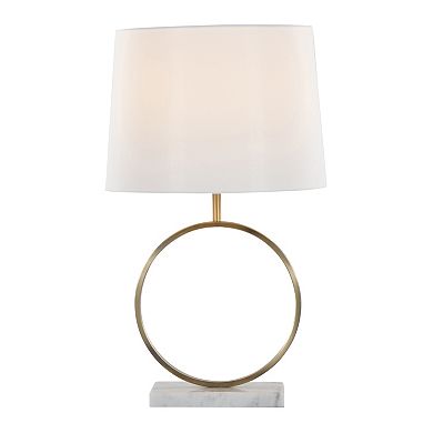 Loheer Contemporary Marble and Metal Ring Table Lamp with Fabric Shade