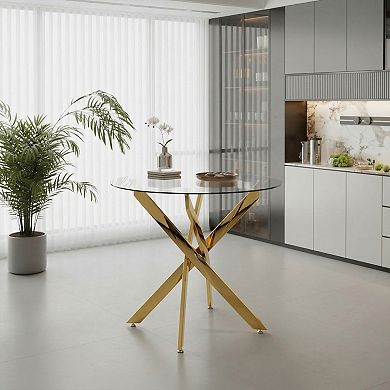 KWPZQEB 35.5" Glass Dining Table with 4 Metal Legs for Home Kitchen, Dining Room