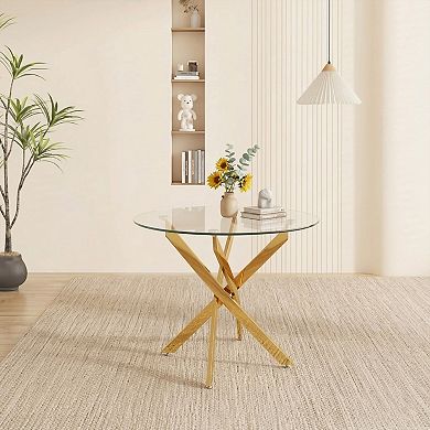 KWPZQEB 35.5" Glass Dining Table with 4 Metal Legs for Home Kitchen, Dining Room
