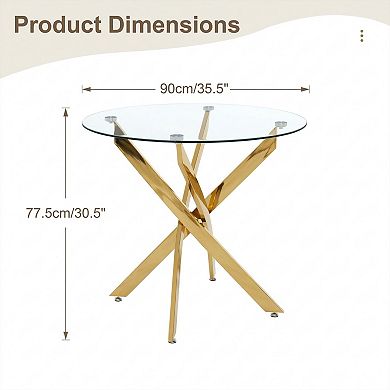 KWPZQEB 35.5" Glass Dining Table with 4 Metal Legs for Home Kitchen, Dining Room