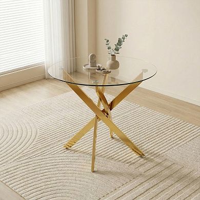 KWPZQEB 35.5" Glass Dining Table with 4 Metal Legs for Home Kitchen, Dining Room