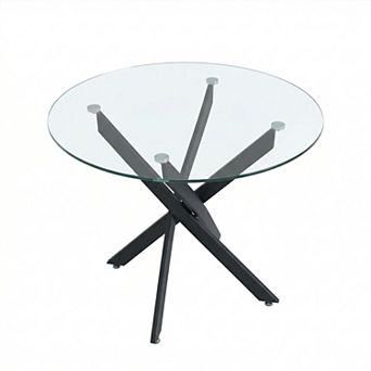 KWPZQEB 35.5" Glass Dining Table with 4 Metal Legs for Home Kitchen, Dining Room