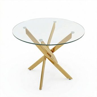 KWPZQEB 35.5" Glass Dining Table with 4 Metal Legs for Home Kitchen, Dining Room