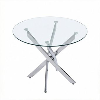 KWPZQEB 35.5" Glass Dining Table with 4 Metal Legs for Home Kitchen, Dining Room