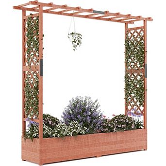 Single Layer Wooden Planter with 4 Compartments for Vegetables & Herbs, Balcony Planting Bed, Brown