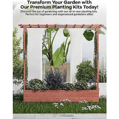 Single Layer Wooden Planter with 4 Compartments for Vegetables & Herbs, Balcony Planting Bed, Brown