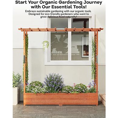 Single Layer Wooden Planter with 4 Compartments for Vegetables & Herbs, Balcony Planting Bed, Brown