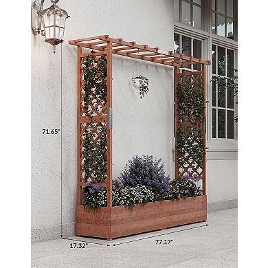 Single Layer Wooden Planter with 4 Compartments for Vegetables & Herbs, Balcony Planting Bed, Brown