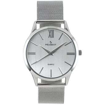 Peugeot Mens 40mm Slim Case Stainless Steel Mesh Watch