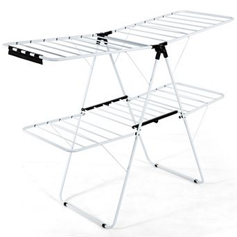 2 tier Foldable Clothes Drying Rack with Adjustable Gullwing Design