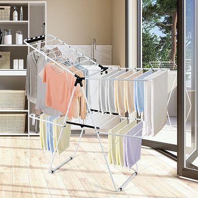 2-Tier Foldable Clothes Drying Rack with Adjustable Gullwing Design