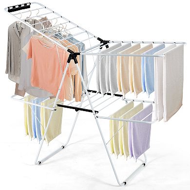 2-Tier Foldable Clothes Drying Rack with Adjustable Gullwing Design