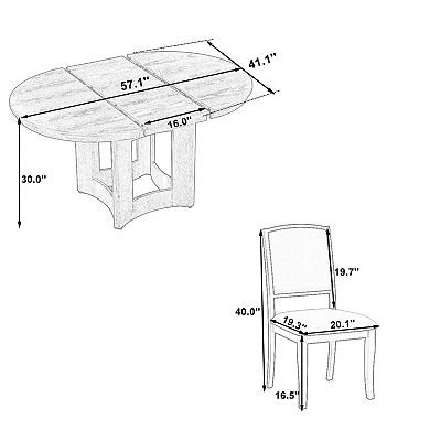 Pnronnc 5-Piece Dining Table Set, Extendable Round Kitchen Table Set with 4 Chairs