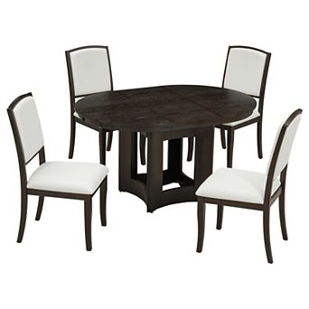Pnronnc 5 pc Dining Table Set, Extendable Round Kitchen Table Set with 4 Chairs