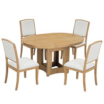Pnronnc 5 pc Dining Table Set, Extendable Round Kitchen Table Set with 4 Chairs