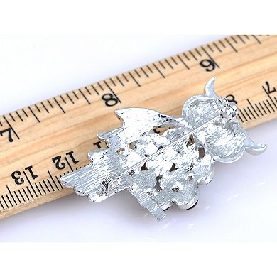 Silvery Tone Abalone Shell Feather Wings Owl Black Rhinestone Pin Brooch