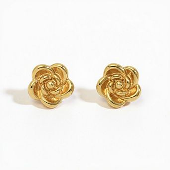 Sculpted Floral Stud Earrings with Layered Petal Detailing and Elegant Dimensional Design