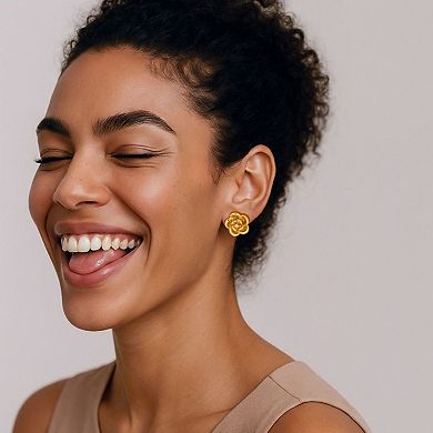 Sculpted Floral Stud Earrings with Layered Petal Detailing and Elegant Dimensional Design