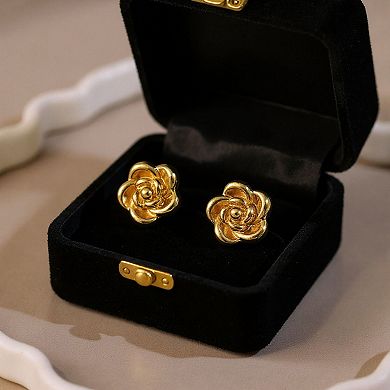 Sculpted Floral Stud Earrings with Layered Petal Detailing and Elegant Dimensional Design