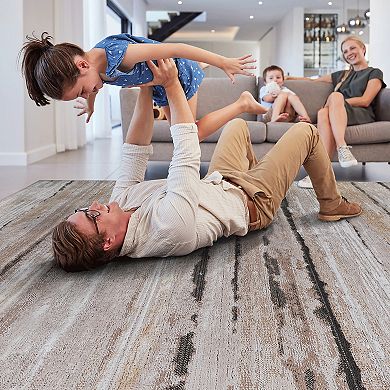 Aurora Ascent 8×10 Brown Striped Stain Resistant Area Rug