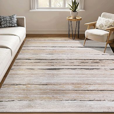 Aurora Ascent 8×10 Brown Striped Stain Resistant Area Rug
