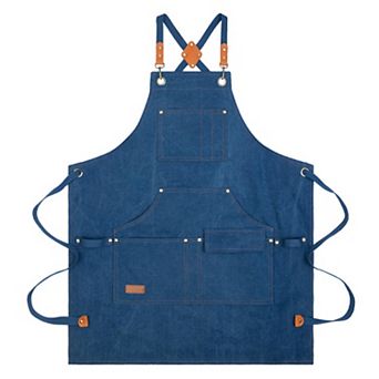 Cotton Kitchen Apron with Cross Back Straps Multi Pocket Utility Apron for Cooking Baking Craft